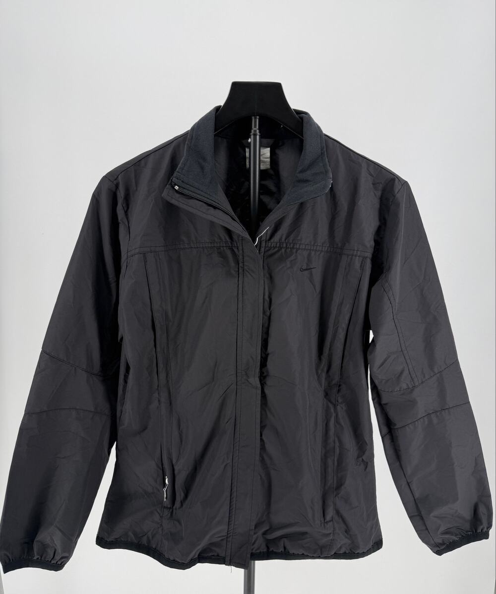 Nike Womens Black Windbreaker Jacket Full Zip XS Running Lightweight Y2K Swoosh